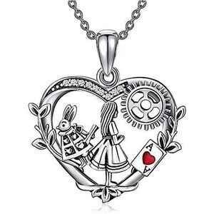 Fantasy Fairy Tale Core Alice White Rabbit Card Heart Charm Pendant Necklace